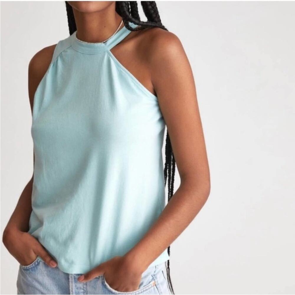 By Anthropologie Sky Blue Asymmetric Cutout Tank Top Sz M
